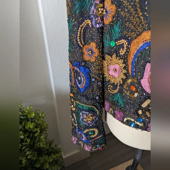 Laurence Kazar Vintage Beaded Black Multi-Color Embellished Jacket - Picture 7 of 7